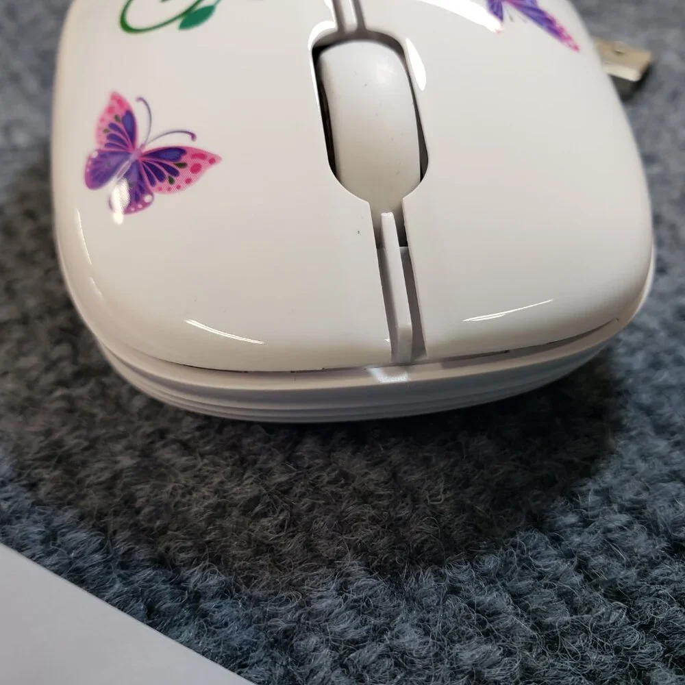 Share Wireless Mouse with Nano Receiver for PC, Mac. Flowers White Butterflies.